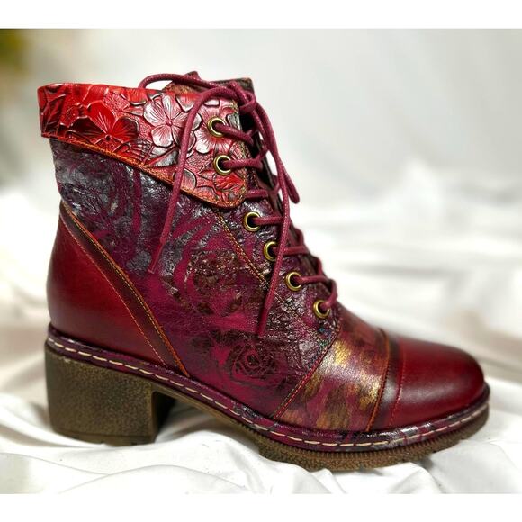 L'Artiste by Spring Step Leather Lace-Up Boots Fallinluv Bordeaux size 36 - Picture 5 of 11